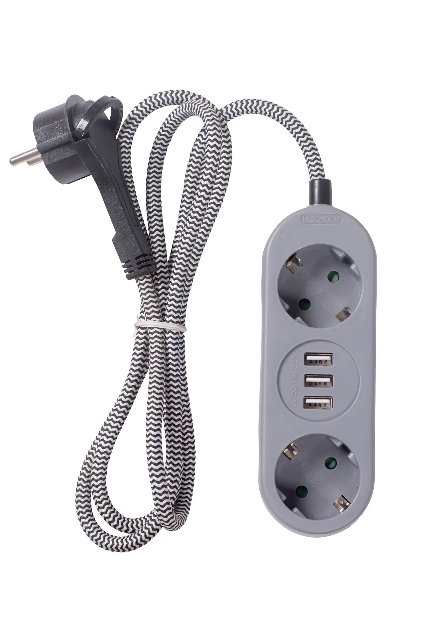 Airam 2-osainen jatkojohto Flat 1,5 m 3 x USB-A
