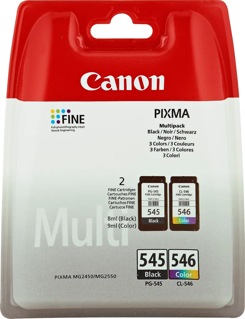 Canon CL-546 + PG-545 -mustekasettipakkaus, musta ja kolmiväri