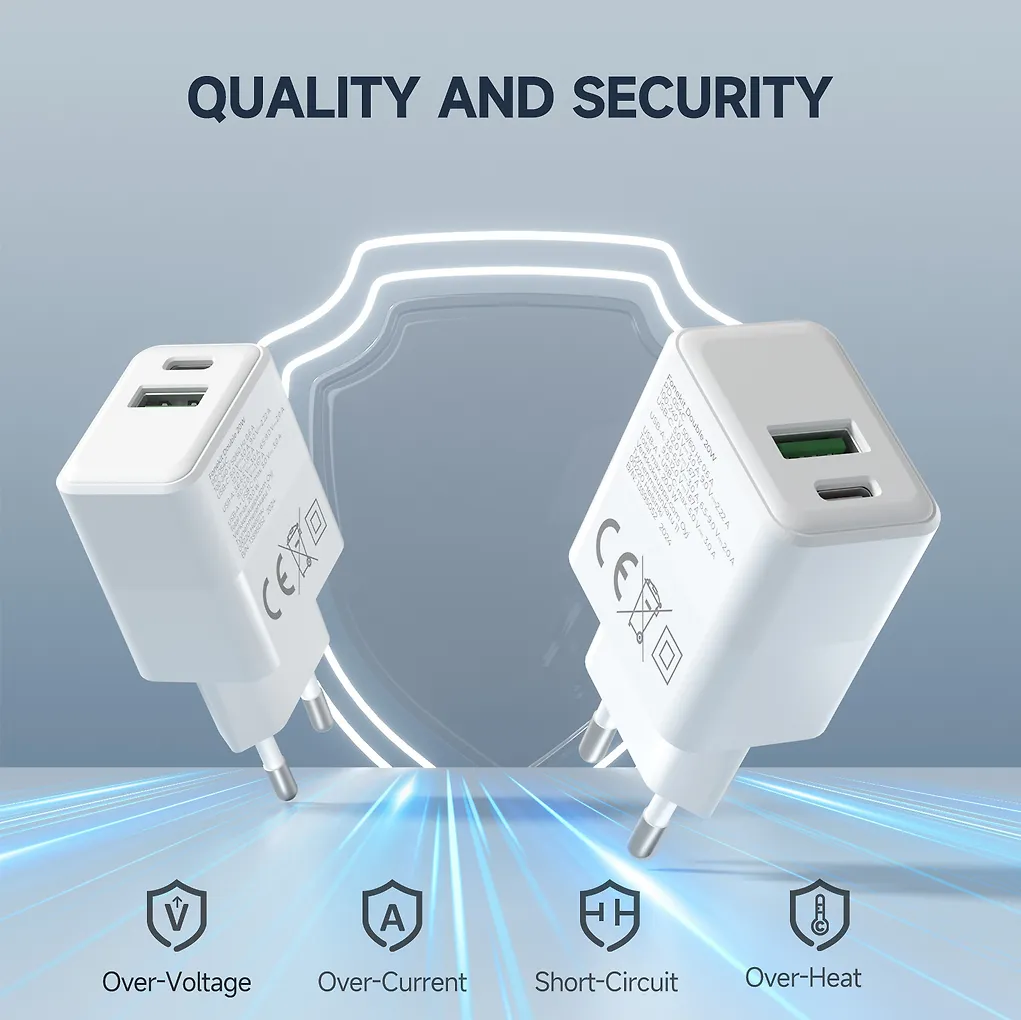 FoneKit Double 20W -laturi, USB-C + USB-A, valkoinen - Image 4