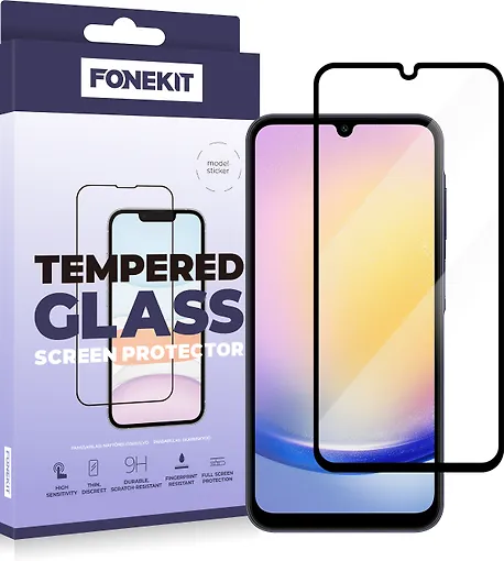 FoneKit Full Cover -panssarilasi, Samsung Galaxy A25, musta - Image 3