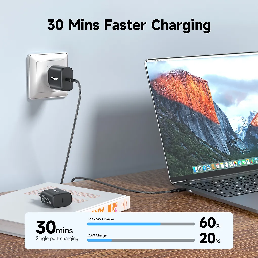 FoneKit GaN PD 65W -verkkovirtalaturi, USB-C, musta - Image 7