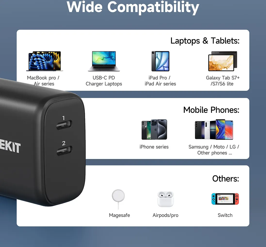 FoneKit GaN PD 65W -verkkovirtalaturi, USB-C + USB-C, musta - Image 7