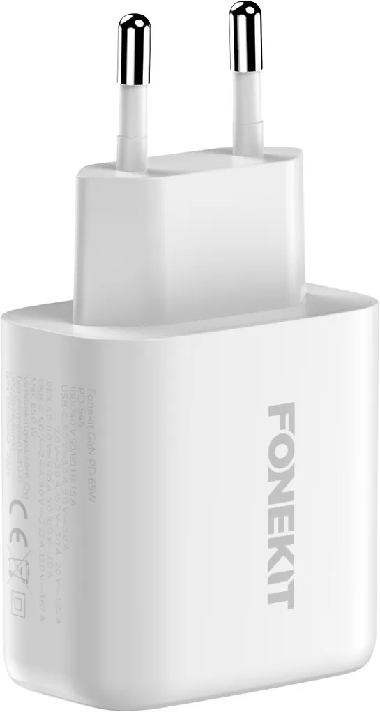 FoneKit GaN PD 65W -verkkovirtalaturi, USB-C + USB-C, valkoinen - Image 2