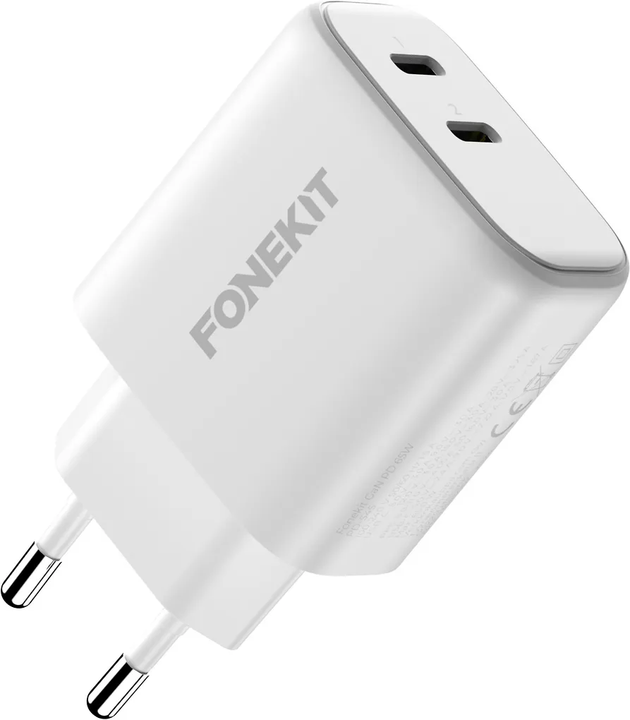 FoneKit GaN PD 65W -verkkovirtalaturi, USB-C + USB-C, valkoinen - Image 3
