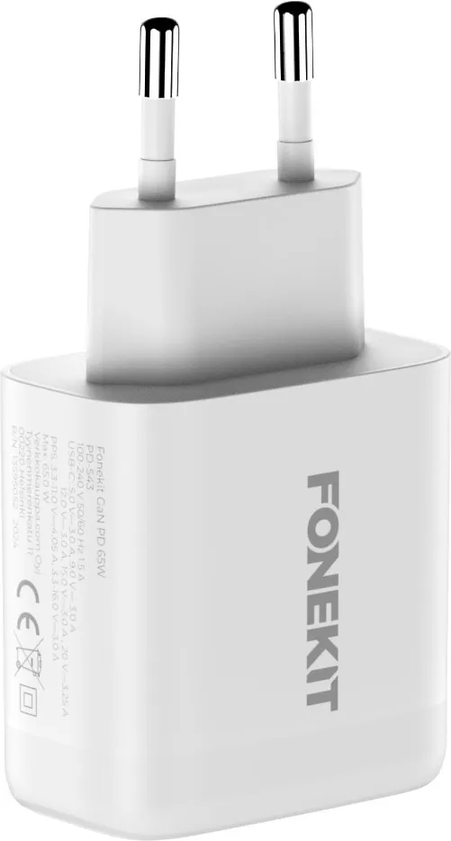 FoneKit GaN PD 65W -verkkovirtalaturi, USB-C, valkoinen - Image 2