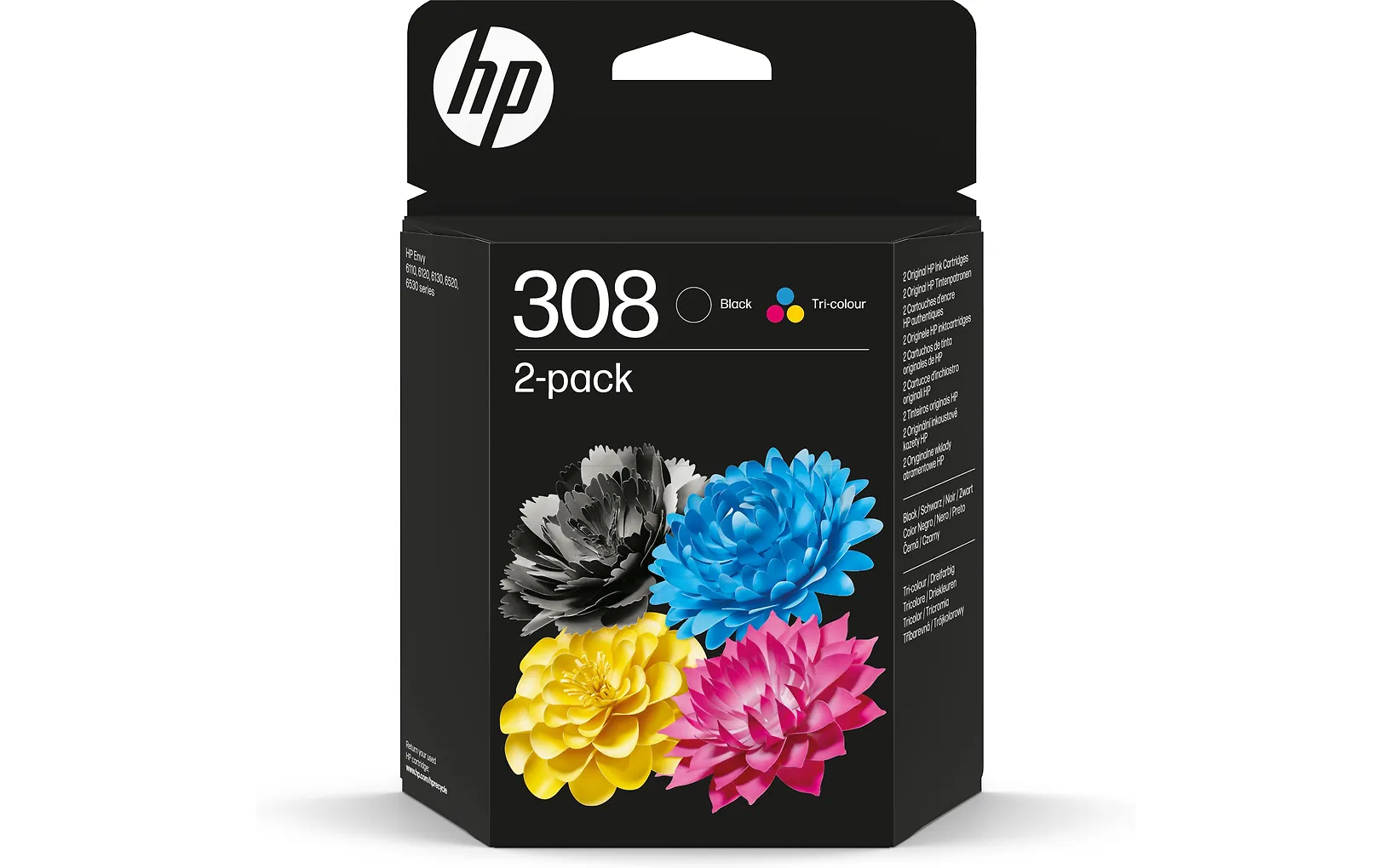 HP 308 Black/Tri-color -mustekasetti, tuplapakkaus
