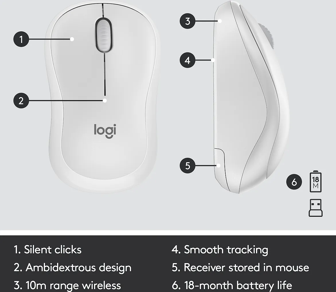 Logitech MK295 -näppäimistö ja hiiri, valkoinen - Image 7