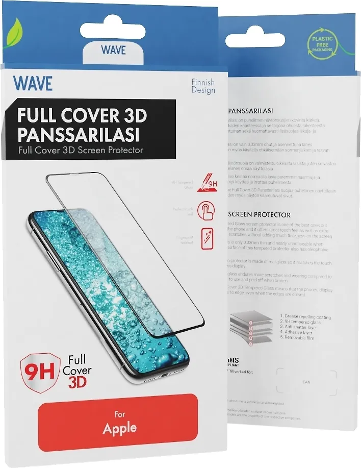 Wave Full Cover -panssarilasi, iPhone 12 Pro Max, musta kehys