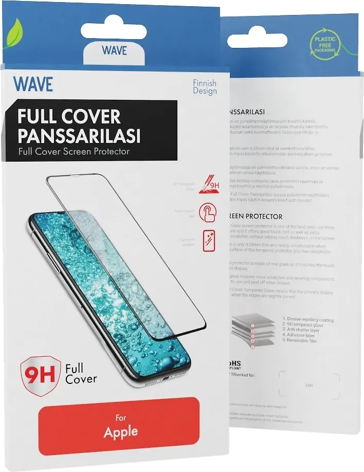 Wave Full Cover -panssarilasi, iPhone SE (2022 & 2020) / 8 / 7 / 6s / 6, musta kehys