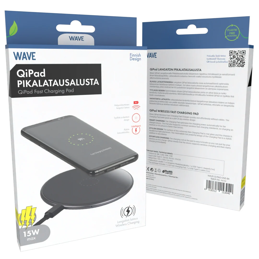 WAVE QIPAD LANGATON PIKALATAUSALUSTA (15W), MUSTA